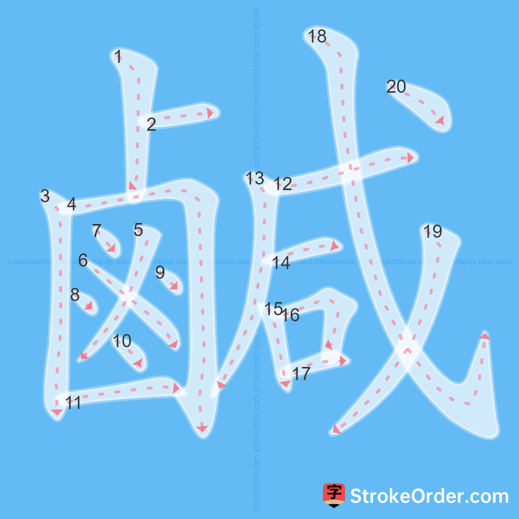 Standard stroke order for the Chinese character 鹹