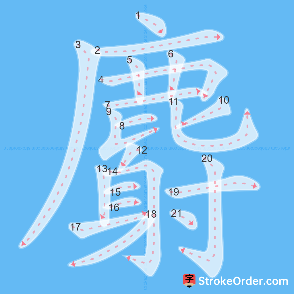 Standard stroke order for the Chinese character 麝