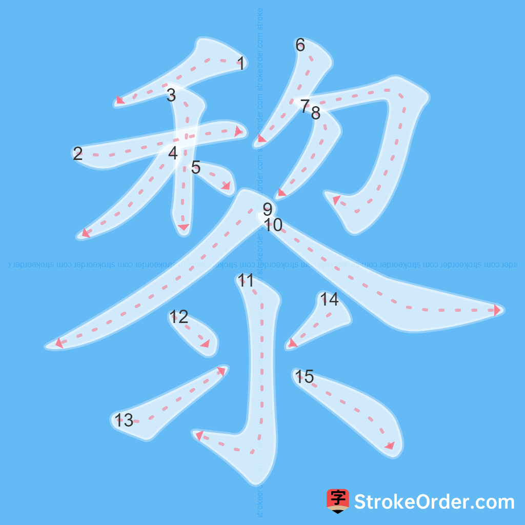 Standard stroke order for the Chinese character 黎