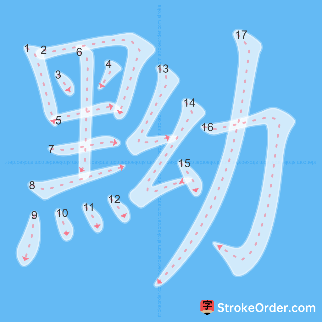 Standard stroke order for the Chinese character 黝