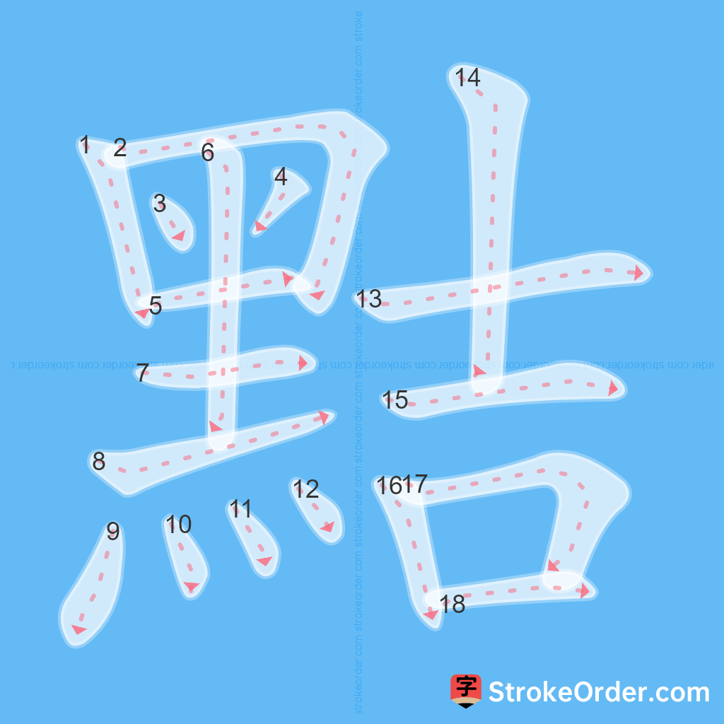 Standard stroke order for the Chinese character 黠