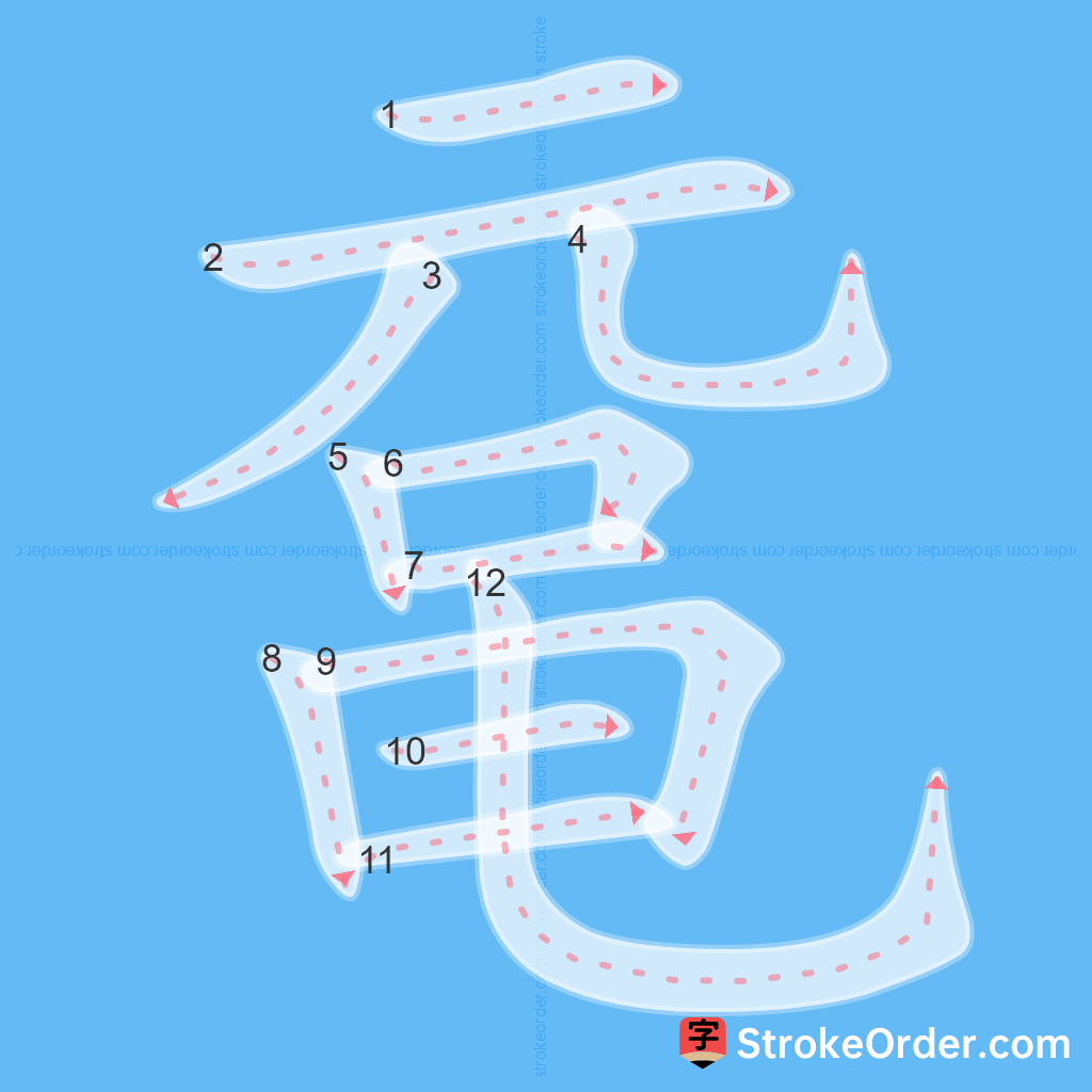 Standard stroke order for the Chinese character 鼋