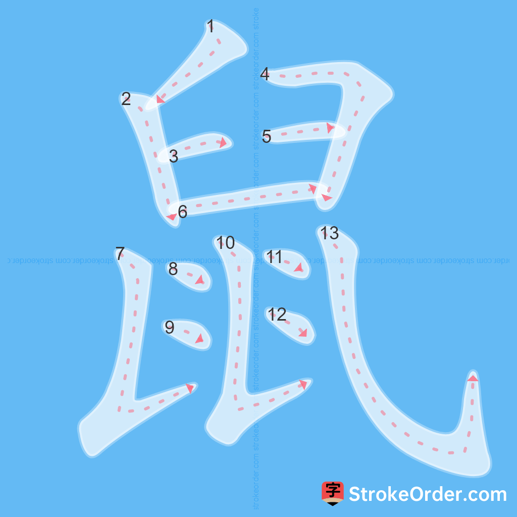 Standard stroke order for the Chinese character 鼠