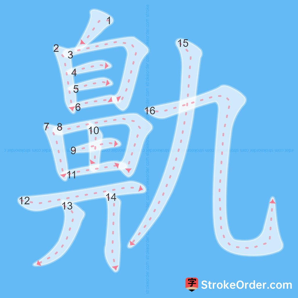 Standard stroke order for the Chinese character 鼽