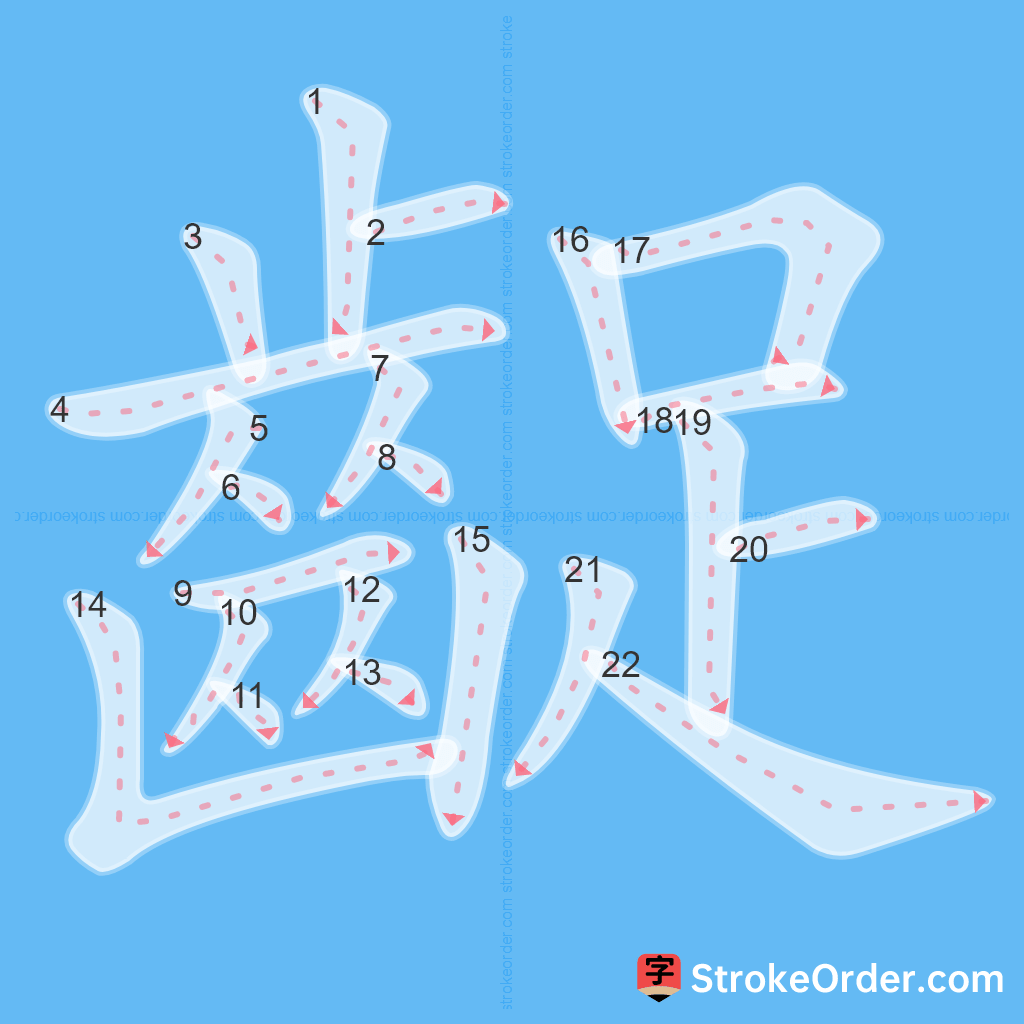 Standard stroke order for the Chinese character 齪