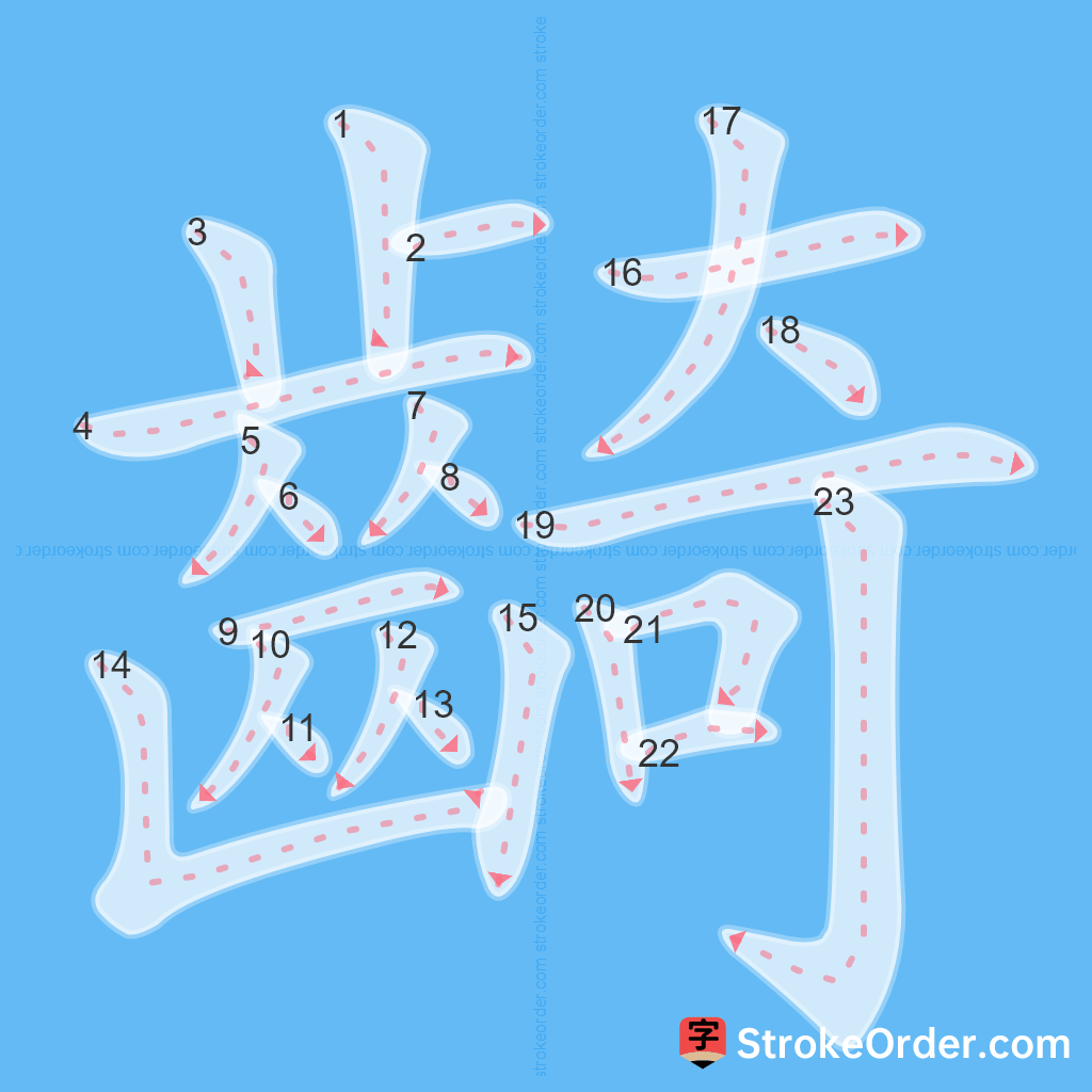 Standard stroke order for the Chinese character 齮