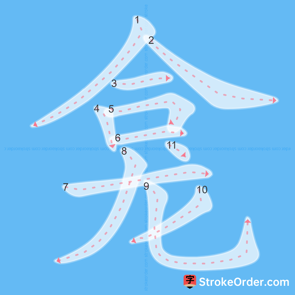 Standard stroke order for the Chinese character 龛