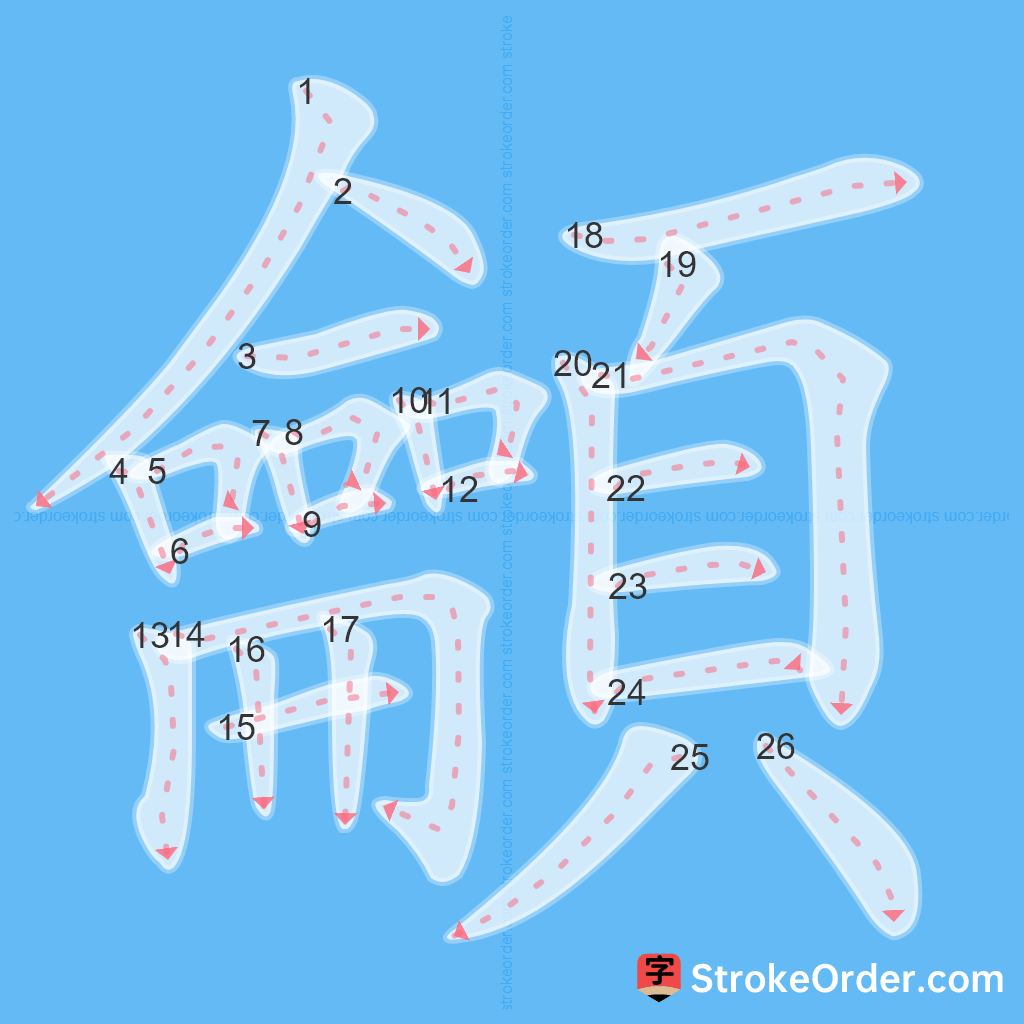 Standard stroke order for the Chinese character 龥