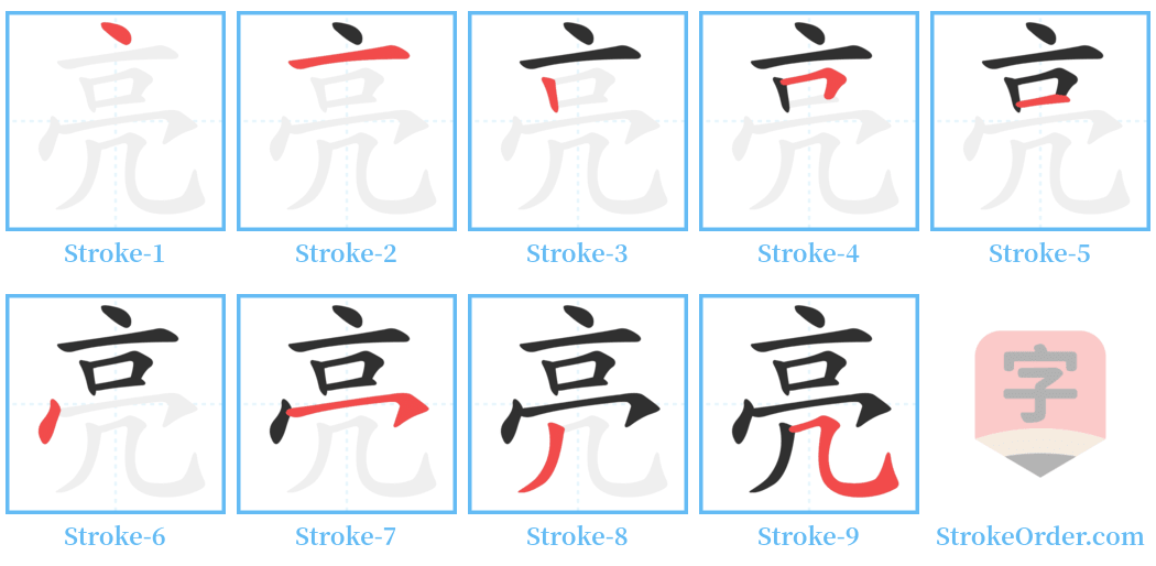 亮 Stroke Order Diagrams