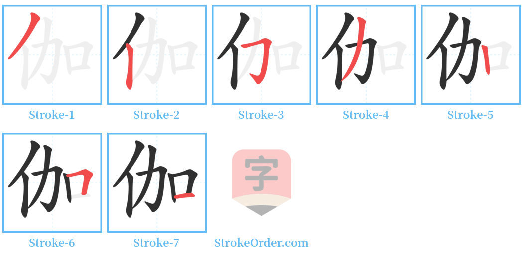 伽 Stroke Order Diagrams