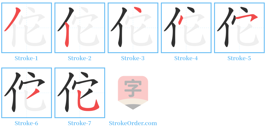 佗 Stroke Order Diagrams