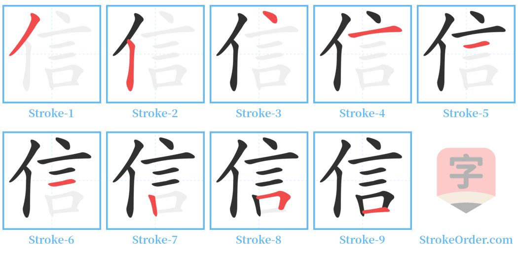 信 Stroke Order Diagrams