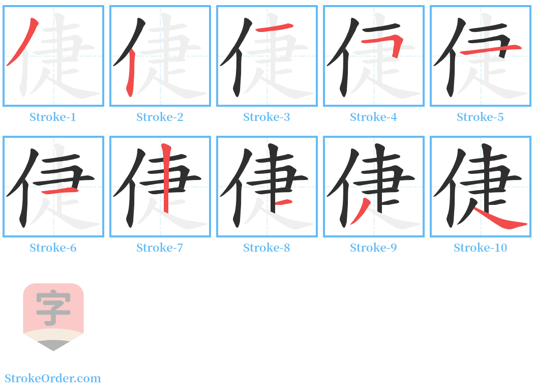 倢 Stroke Order Diagrams