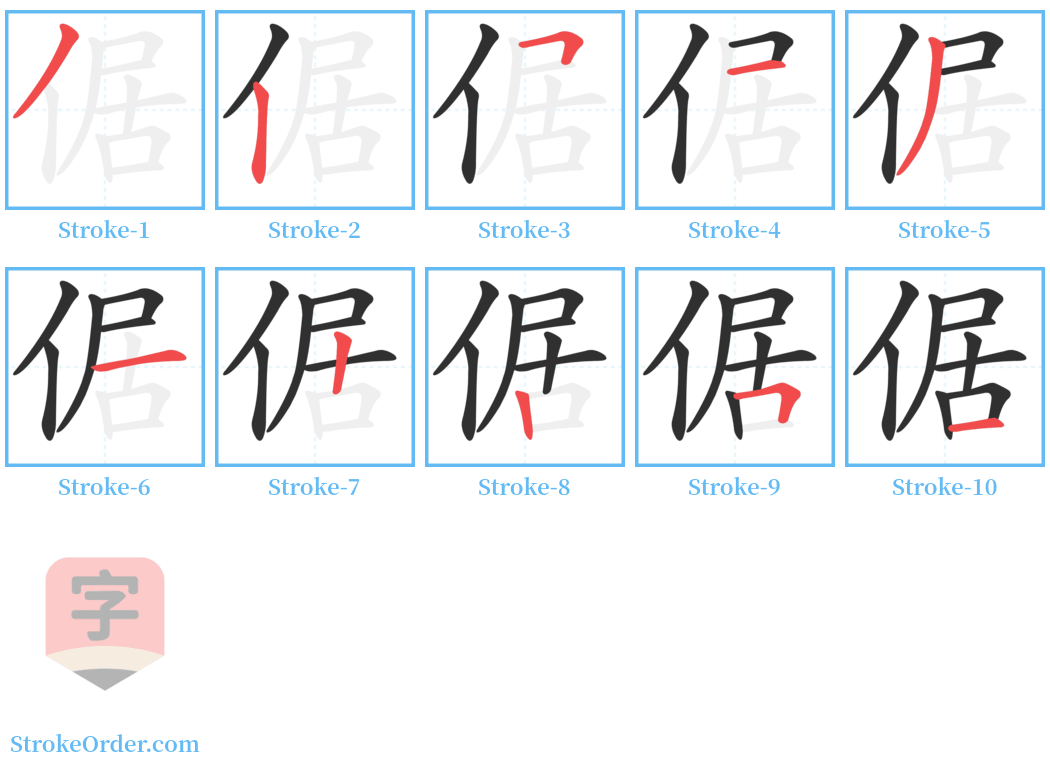 倨 Stroke Order Diagrams