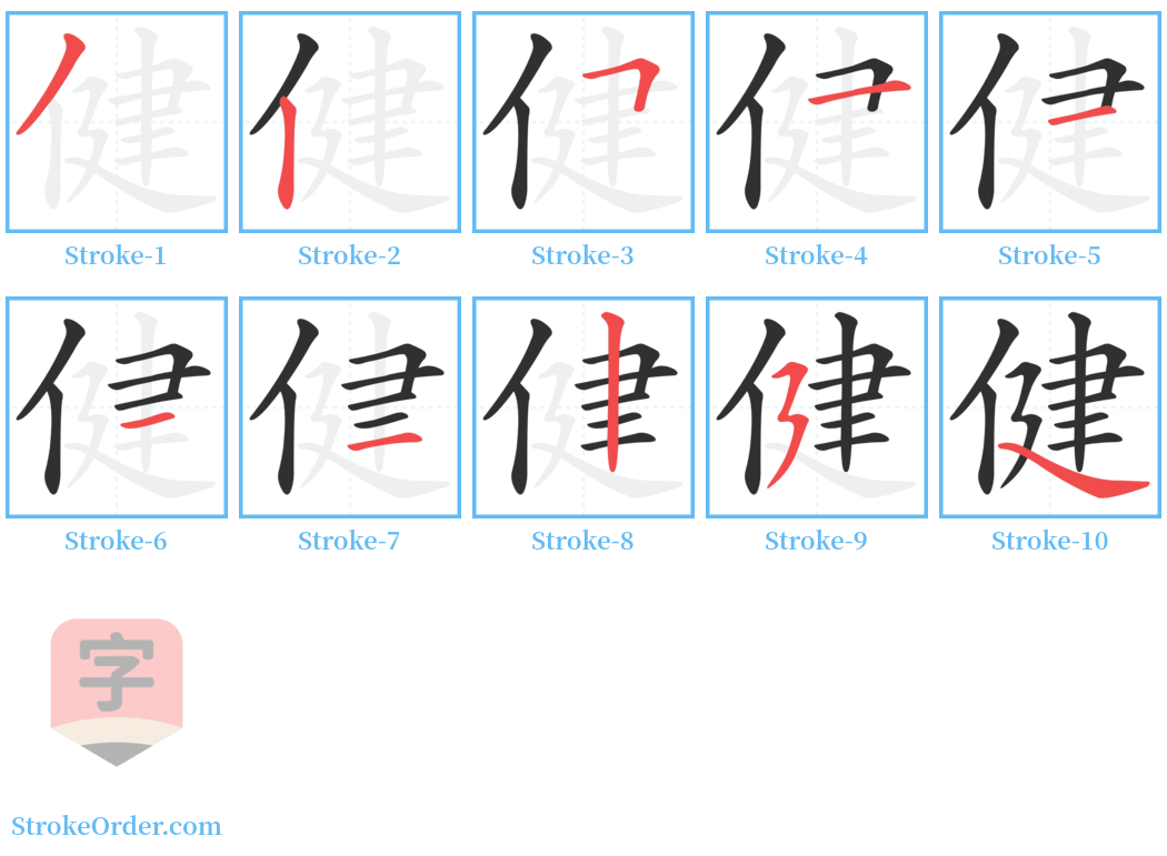 健 Stroke Order Diagrams