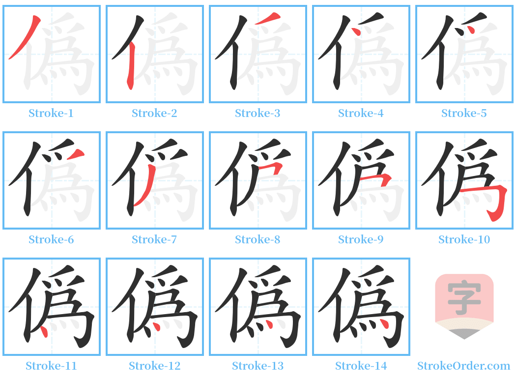 僞 Stroke Order Diagrams