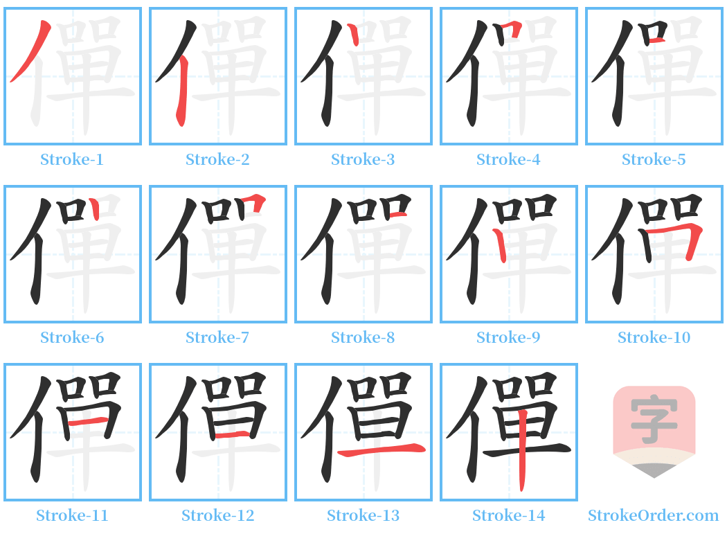 僤 Stroke Order Diagrams
