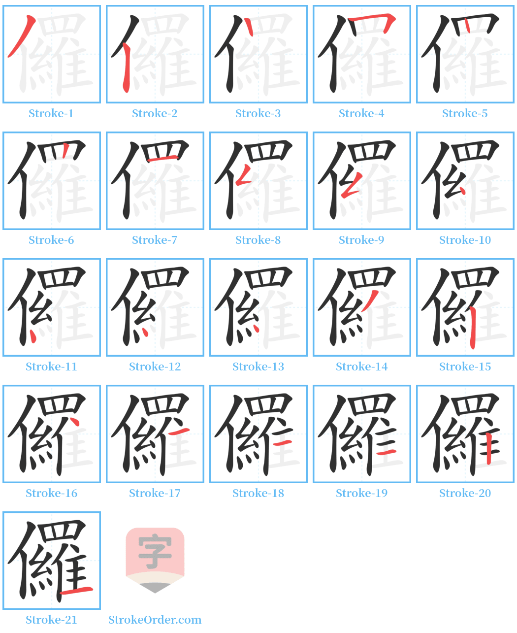 儸 Stroke Order Diagrams