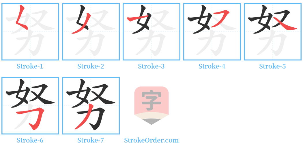 努 Stroke Order Diagrams