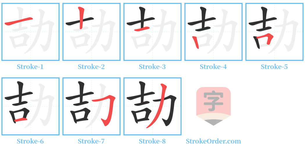 劼 Stroke Order Diagrams