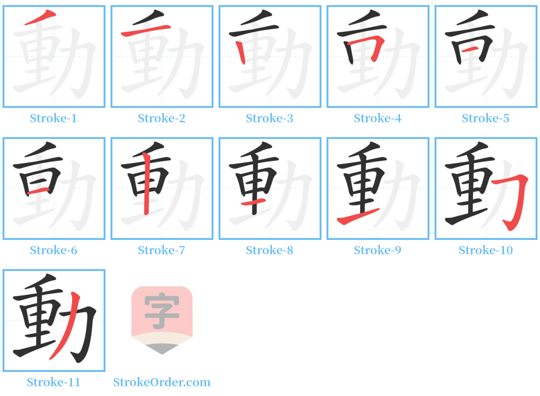 動 Stroke Order Diagrams