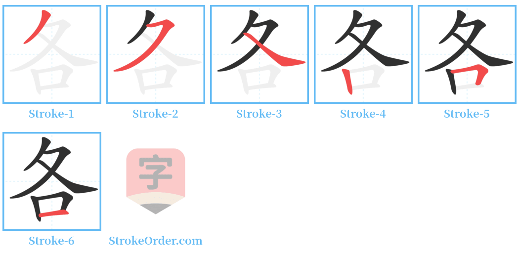 各 Stroke Order Diagrams