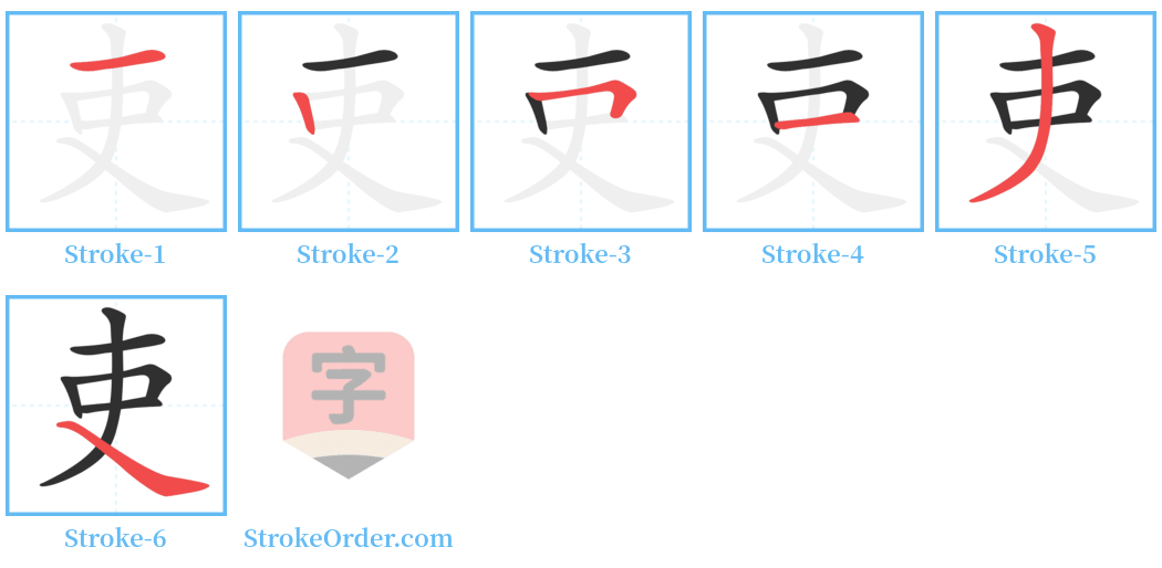 吏 Stroke Order Diagrams