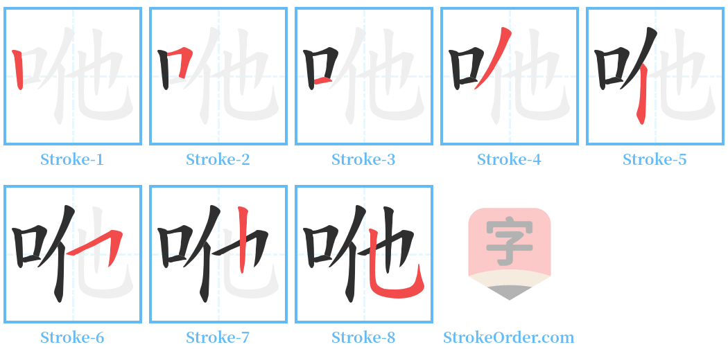 咃 Stroke Order Diagrams