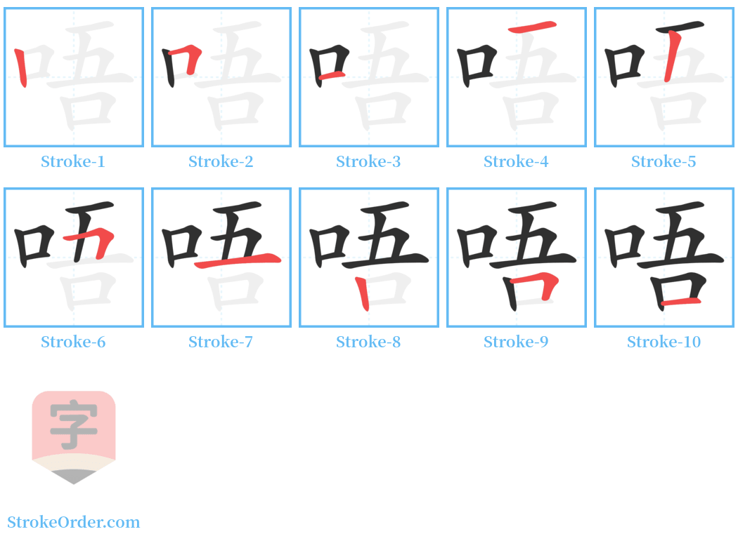 唔 Stroke Order Diagrams