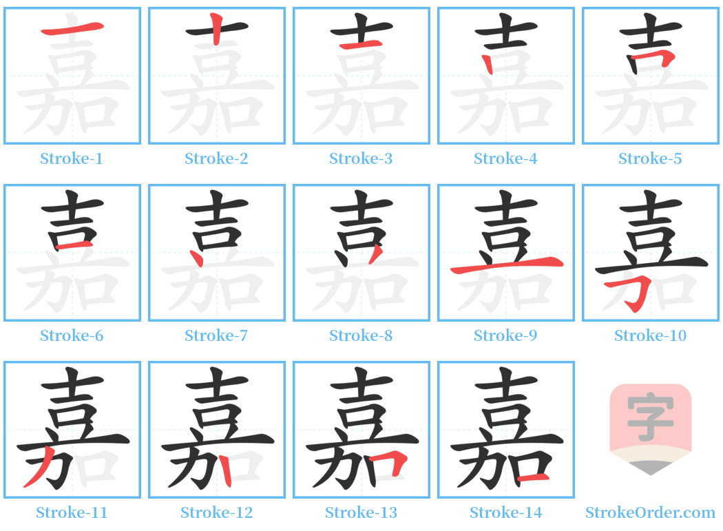 嘉 Stroke Order Diagrams