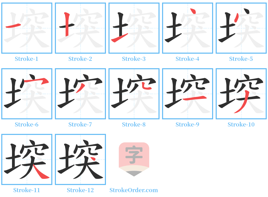 堗 Stroke Order Diagrams