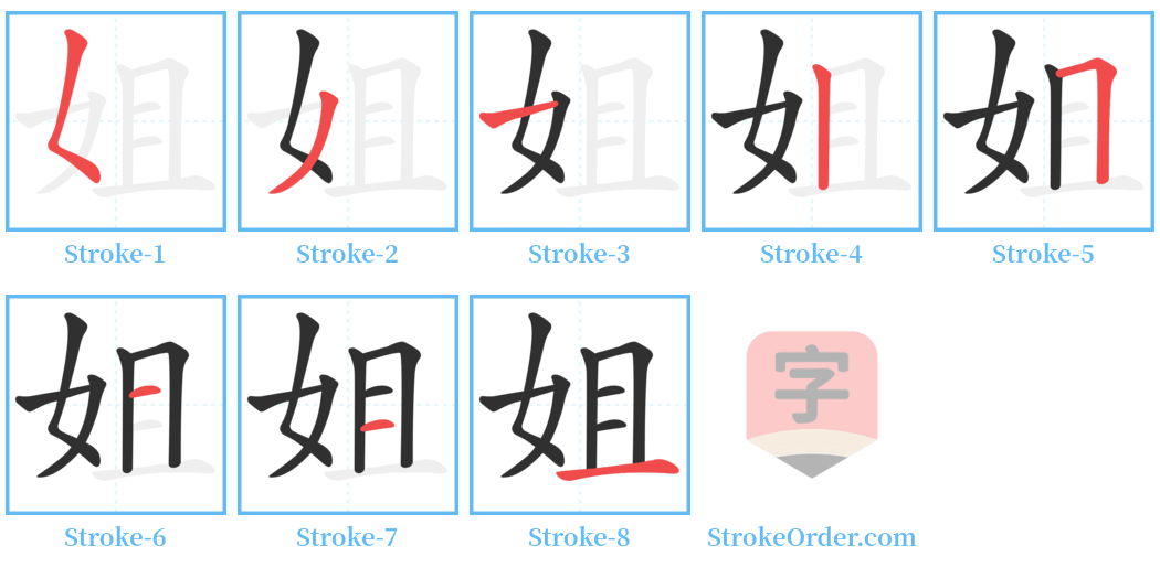 姐 Stroke Order Diagrams