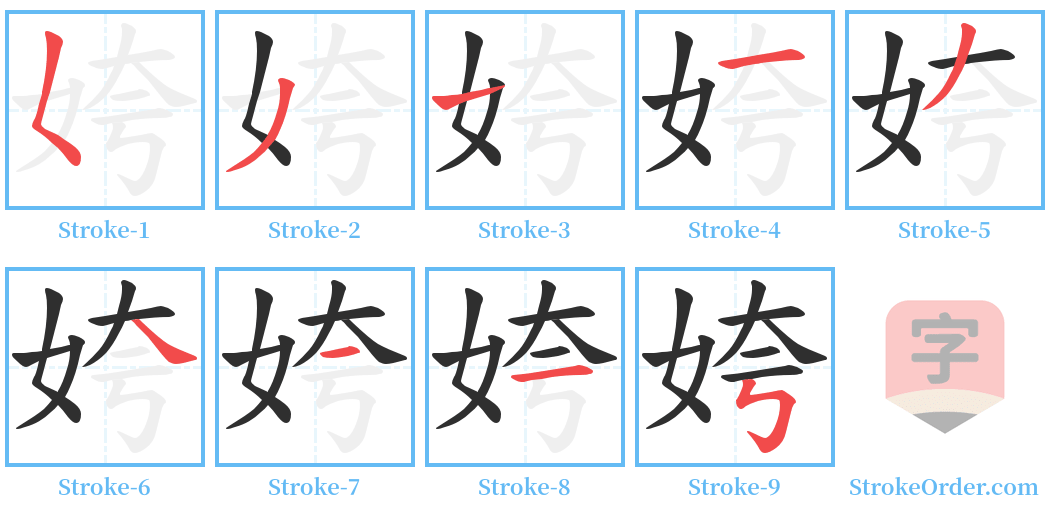 姱 Stroke Order Diagrams