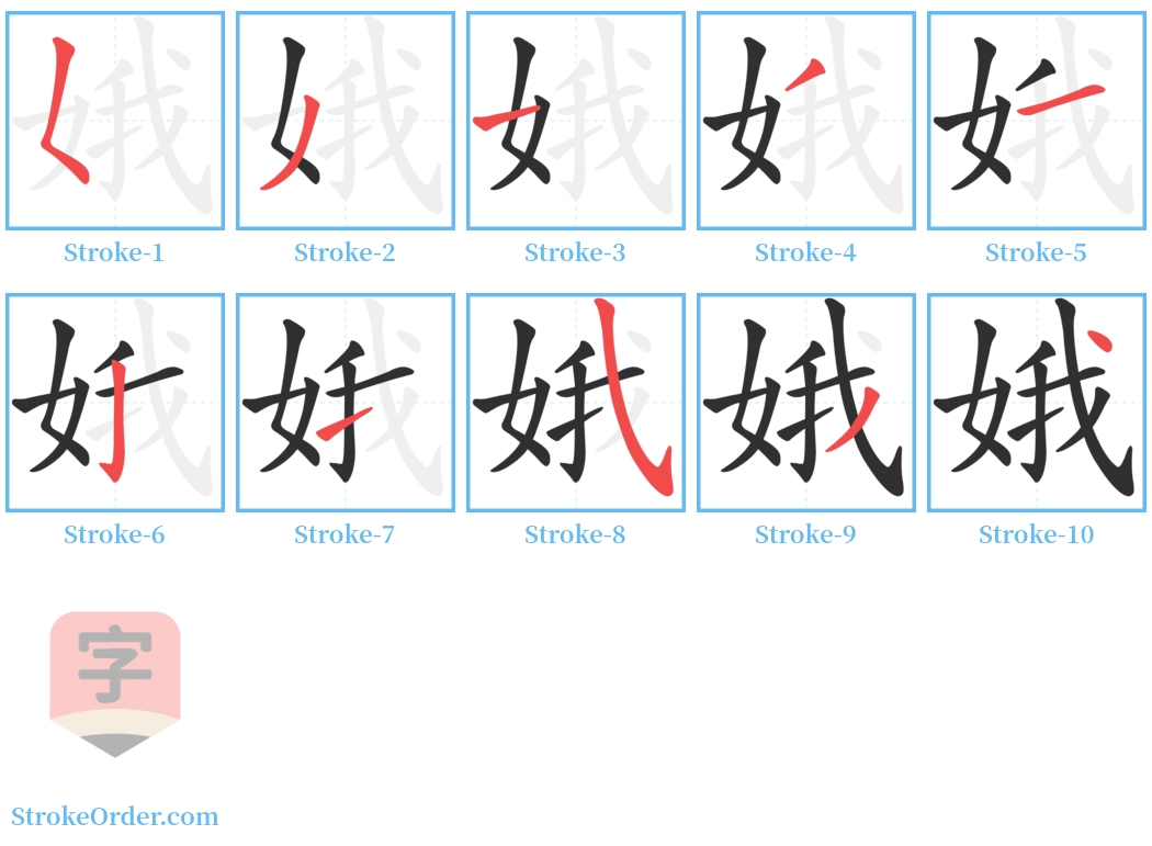 娥 Stroke Order Diagrams