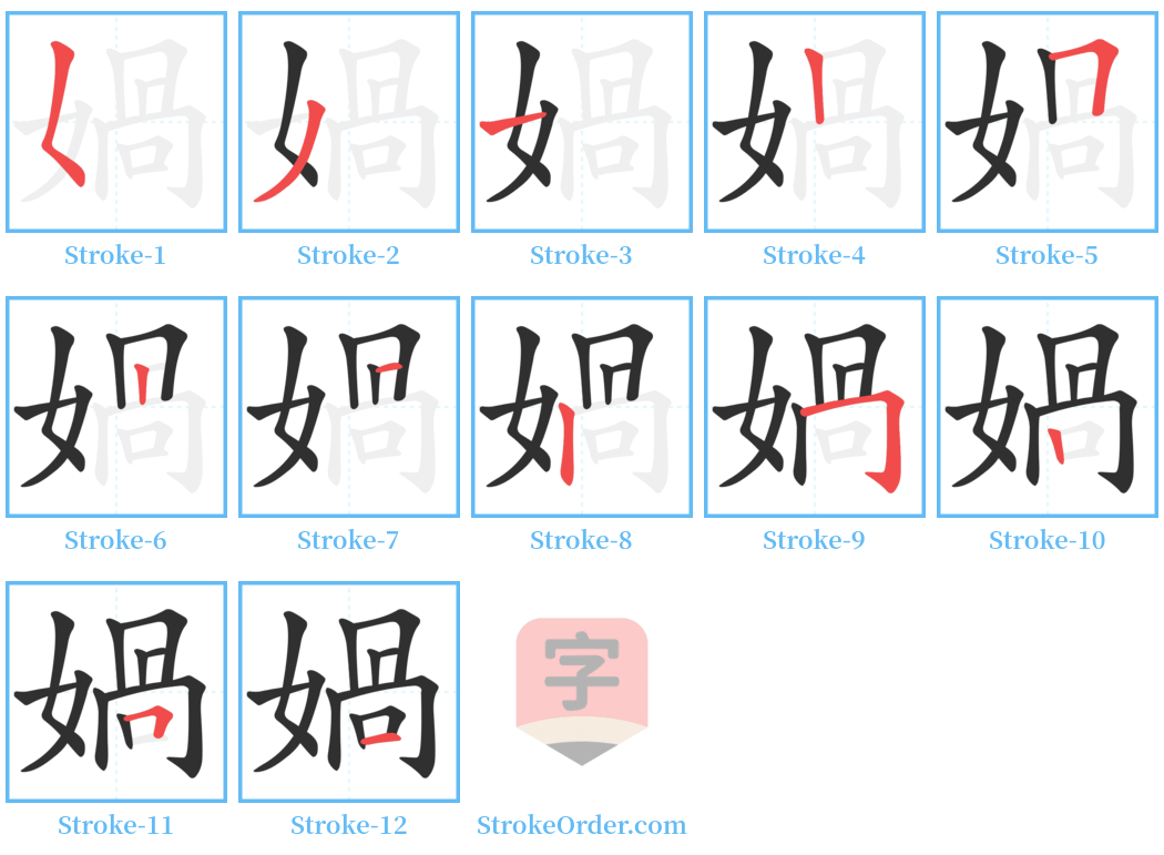 媧 Stroke Order Diagrams