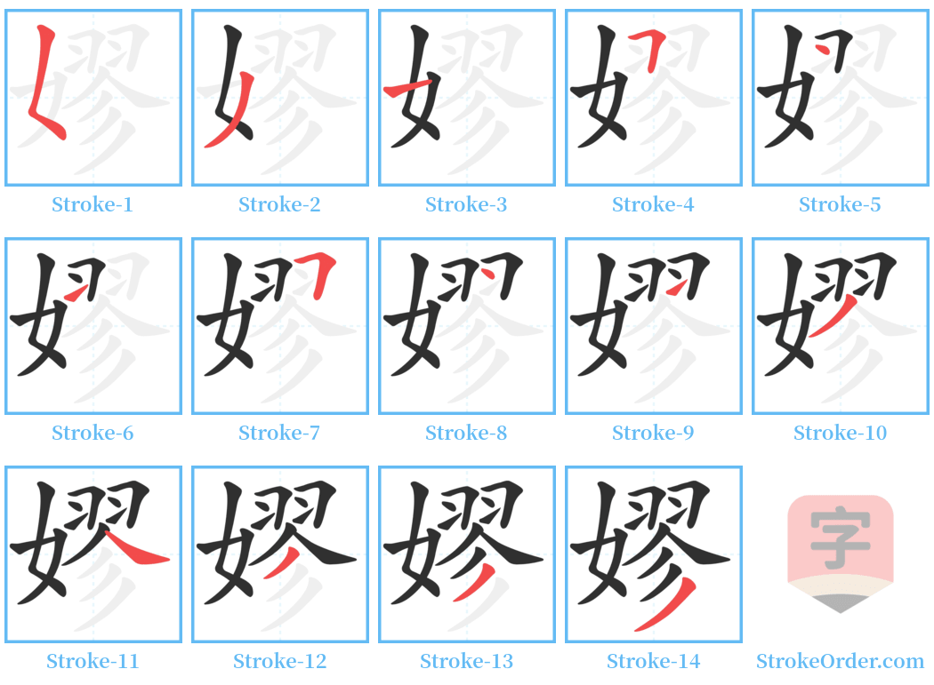 嫪 Stroke Order Diagrams