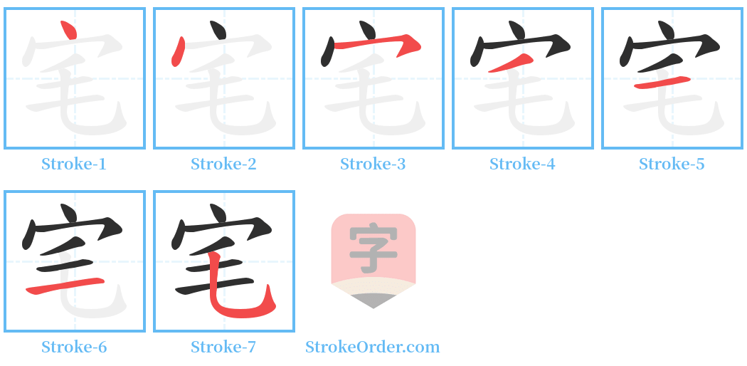 宒 Stroke Order Diagrams