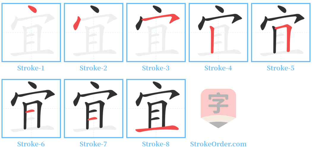 宜 Stroke Order Diagrams