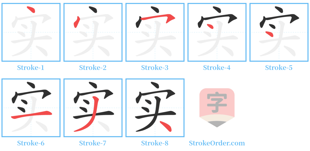 实 Stroke Order Diagrams