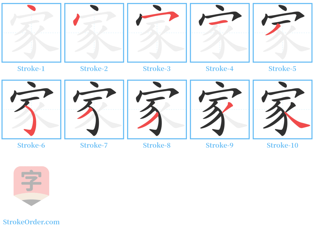 家 Stroke Order Diagrams
