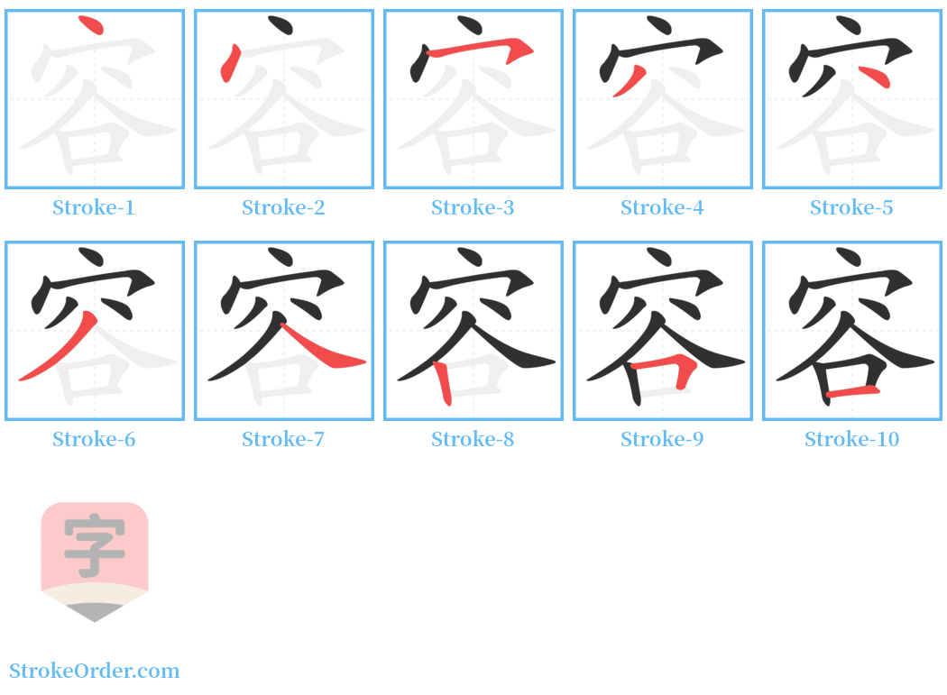 容 Stroke Order Diagrams
