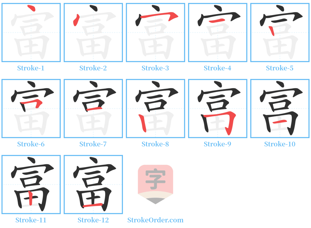 富 Stroke Order Diagrams