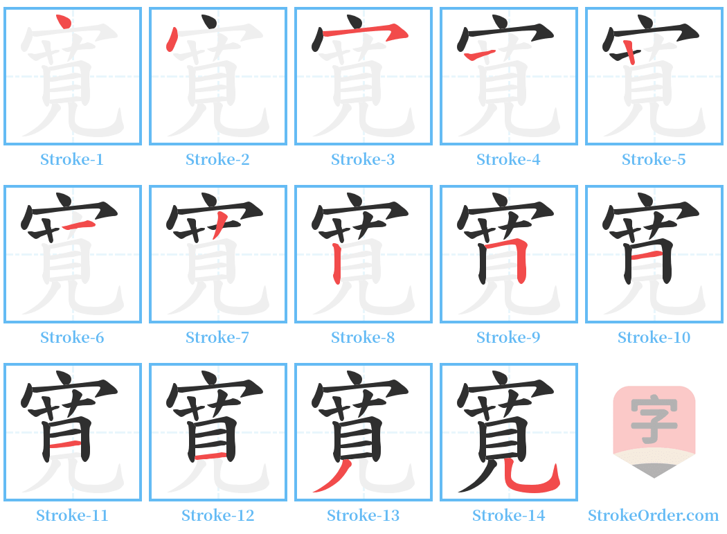 寛 Stroke Order Diagrams