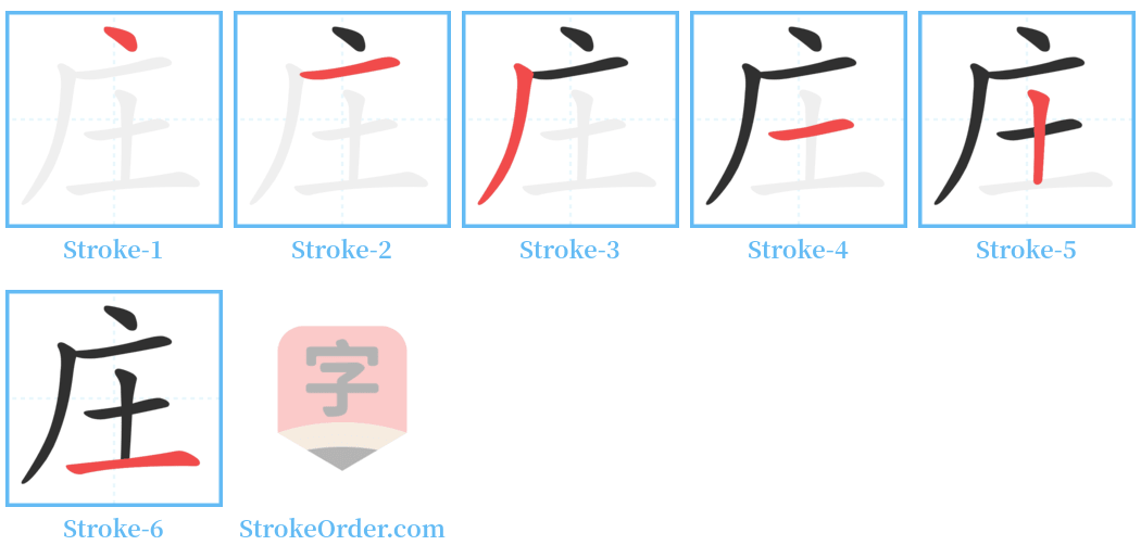 庄 Stroke Order Diagrams
