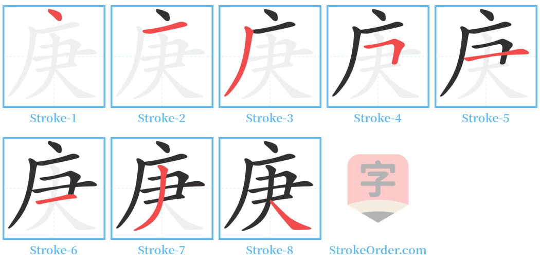 庚 Stroke Order Diagrams