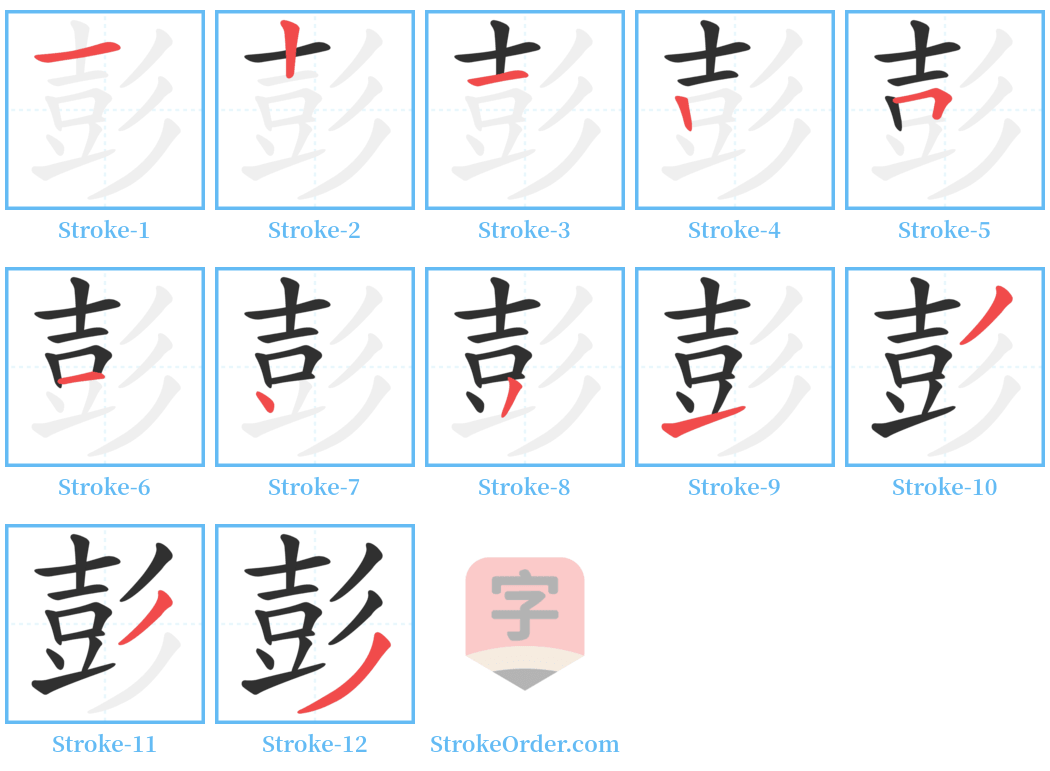 彭 Stroke Order Diagrams