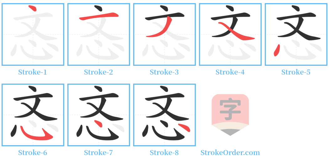 忞 Stroke Order Diagrams