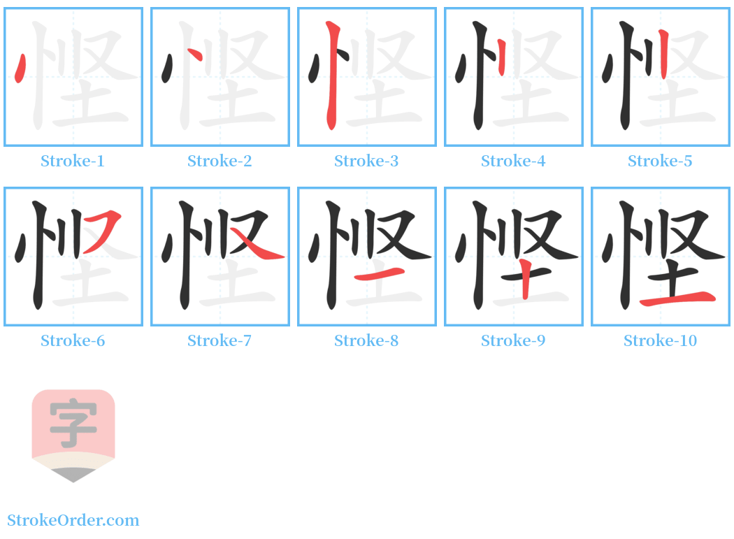 悭 Stroke Order Diagrams