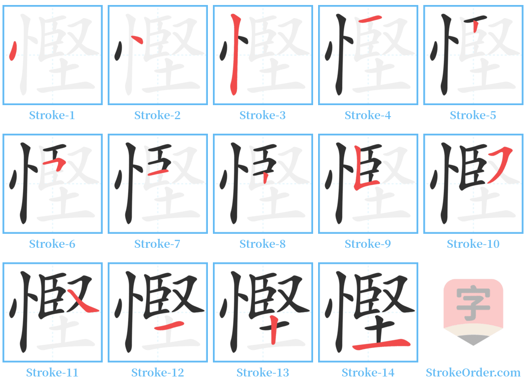 慳 Stroke Order Diagrams