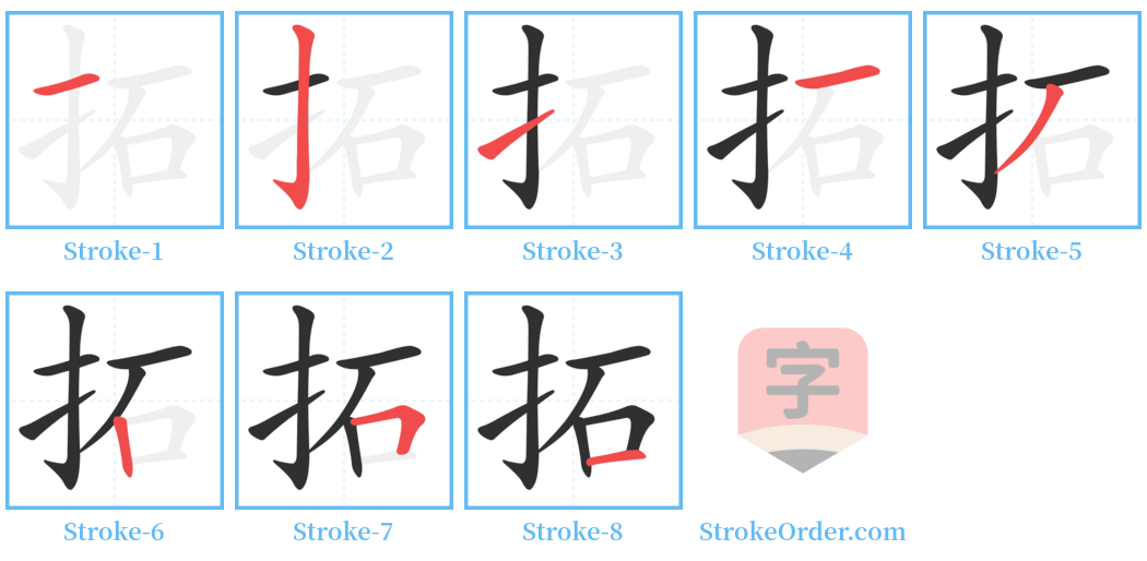 拓 Stroke Order Diagrams